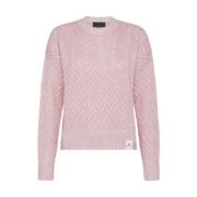 Rosa Alpaka Bomuldssweater med Herringbone Mønster