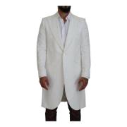 Hvid Blomstret Brokade Trenchcoat