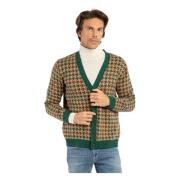 Herre Houndstooth Strikket Cardigan