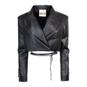 Sort Cropped Blazer med Knudestrop