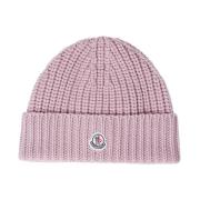 Strikket uld beanie hat med logo patch