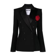 Sort Blomsterapplikation Uld Blazer