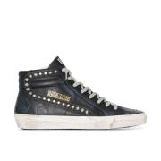 Sort Læder Distressed Studded Sneakers