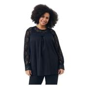 Elegant Sort Bluse med Blonde Detaljer