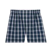 Hvide og blå bomuldspoplin tartan boxershorts