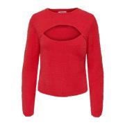 Rød Strik Rund Hals Sweater