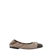 Beige Suede Ballerina Sko