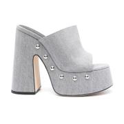 Denim Peep Toe Sandaler med Stud Detaljer