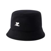 Sort Bomuldssignatur Bucket Hat