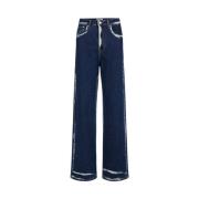 Indigo Wide Leg Jeans med Bleach-behandling