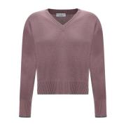 Lyserød Cashmere Sweater med V-Hals