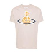 Beige Bomuld T-shirt med Signatur Orb Print