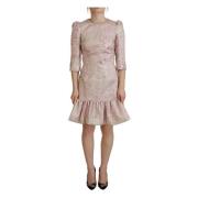 Pink Jacquard Sheath Midi Kjole