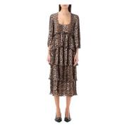 Leopard Flounce Midi Kjole