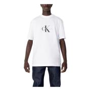 Hvid Printet Rund Hals T-shirt