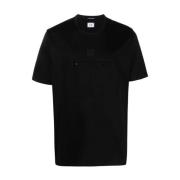 Sort Jersey T-shirt med Logo Print og Frontlommer