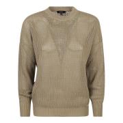 Hæklet Crew-neck Sweater i Khaky Grøn