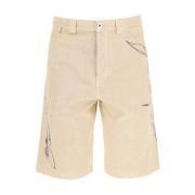 Beige Bomuldsshorts med Broderet Logo