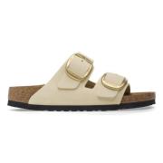 Klassiske Big Buckle Nubuck Læder Sandaler - Ecru