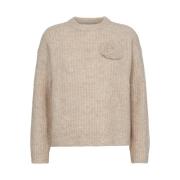 Blomst Pullover i Beige Melange