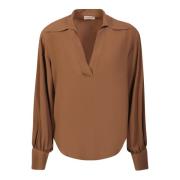 Silkeblanding Brun V-hals Bluse