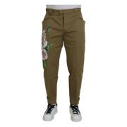 Beige Blomstret Stretch Chinos Bukser