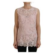 Lyserød Blomstret Blonde Ærmeløs Tank Bluse Top