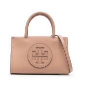 Beige Flet Mini Taske med Logo Patch