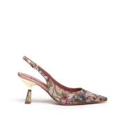 Blomstret stof Slingback i pudderbase