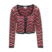 Rød Hæklet Strik Cardigan Sweater