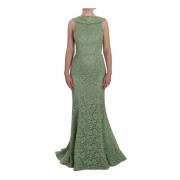 Grøn Blomstret Blonde Sheath Maxi Kjole