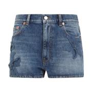 Medium Blue Denim Broderet Bermuda Shorts