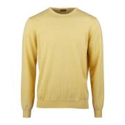 Yellow Merino Wool Crew Neck, Elbow Patch