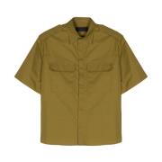 Khaki Poplin Texture Classic Collar Skjorte