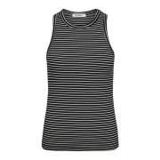 Stribet Rib Tank Top SortHvid