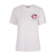 Hvid Blomst Applikation Crew-Neck T-shirt