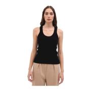 Ribstrik Tank Top Sort Merino Cashmere