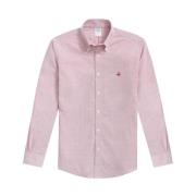 Rød Regular Fit Non-Iron Stretch Bomuldsskjorte med Button Down Krave