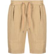 Beige Casual Flat Front Shorts