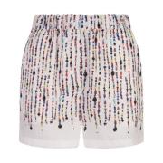 Hvid Perletryk Elastisk Talje Shorts