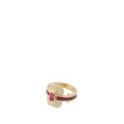 Art Deco Shield Ring Guld Rubin