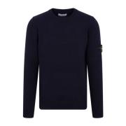 Blå Strikket Crew Neck Sweater