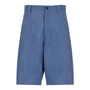 Blå Bomuld Bermuda Shorts Høj Talje