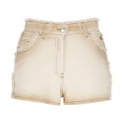 Beige Bomuldsshorts med Ripped Trims