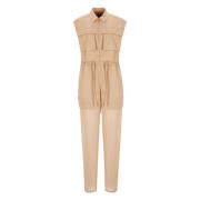 Brun Satin Jumpsuit Krave Ærmeløs Lommer