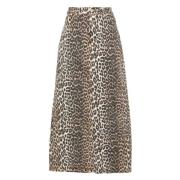 Leopard-Print Denim Midi Nederdel