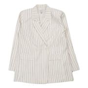 Stribet hør blazer i off-white