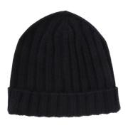 Blå Cashmere Ribstrikket Beanie Hat