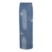 Broderet Denim Midi Nederdel