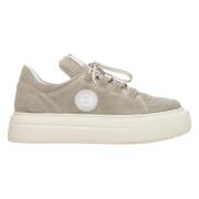 Beige Velour Platform Sneakers